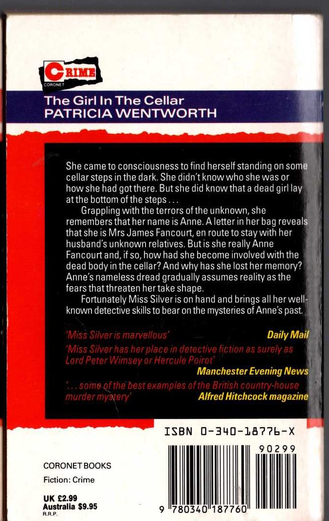 Patricia Wentworth  THE GIRL IN THE CELLAR magnified rear book cover image