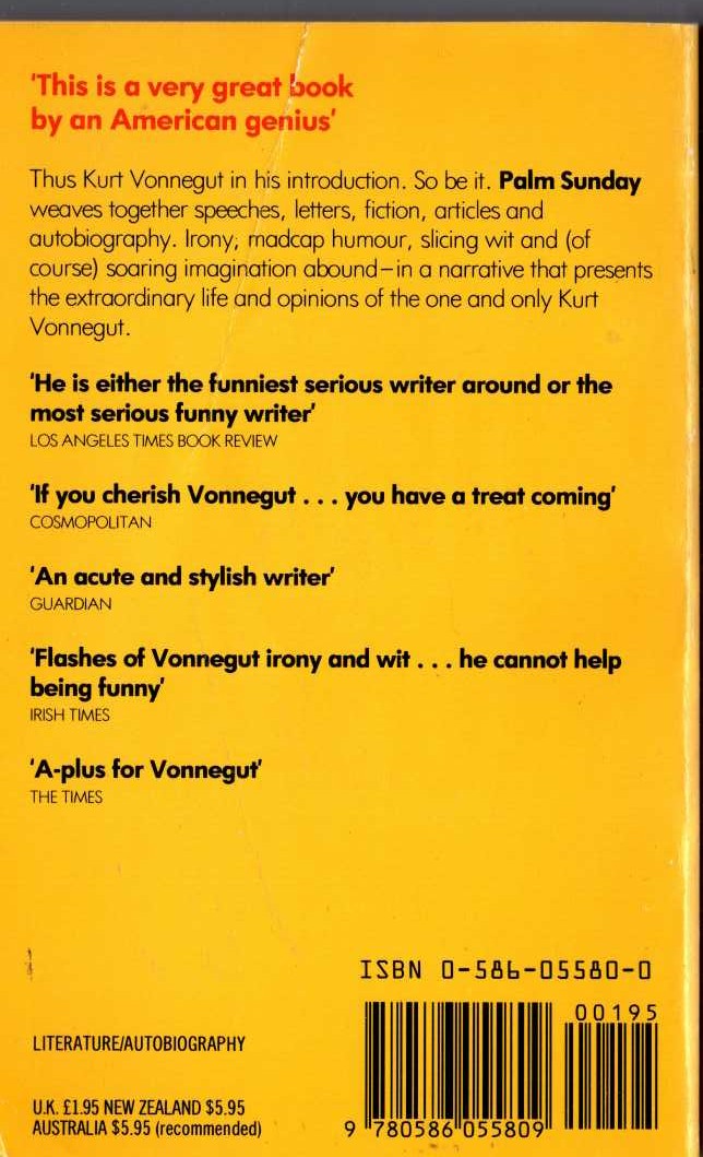 Kurt Vonnegut  PALM SUNDAY magnified rear book cover image