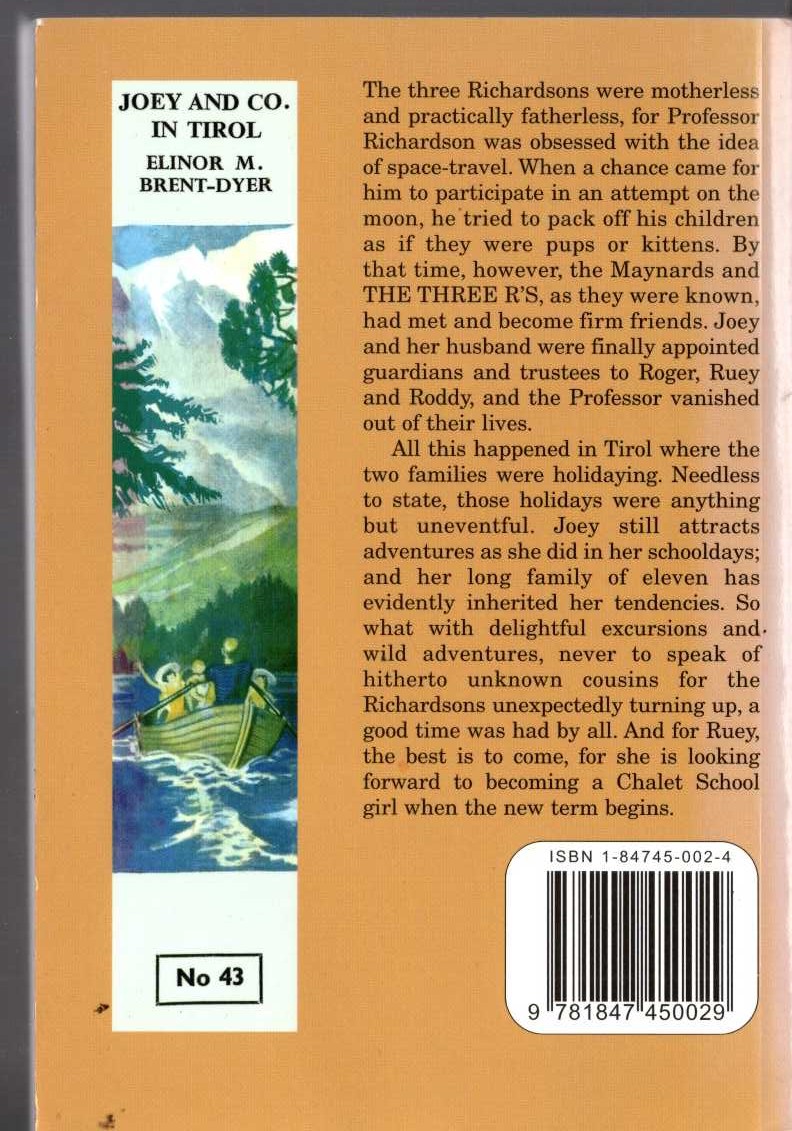 Elinor M. Brent-Dyer  JOEY AND CO. IN TIROL magnified rear book cover image