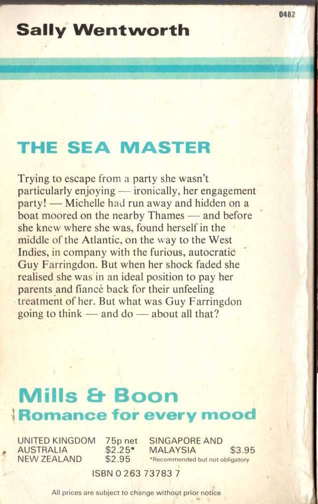 Sally Wentworth  THE SEA MASTER magnified rear book cover image