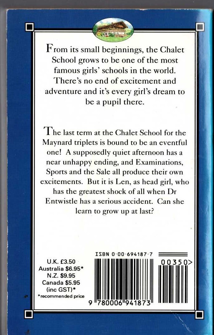 Elinor M. Brent-Dyer  PREFECTS OF THE CHALET SCHOOL magnified rear book cover image