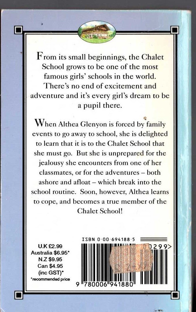 Elinor M. Brent-Dyer  ALTHEA JOINS THE CHALET SCHOOL magnified rear book cover image
