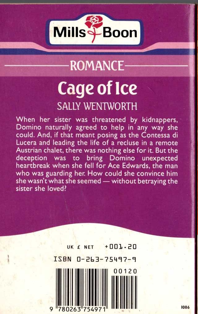 Sally Wentworth  CAGE OF ICE magnified rear book cover image