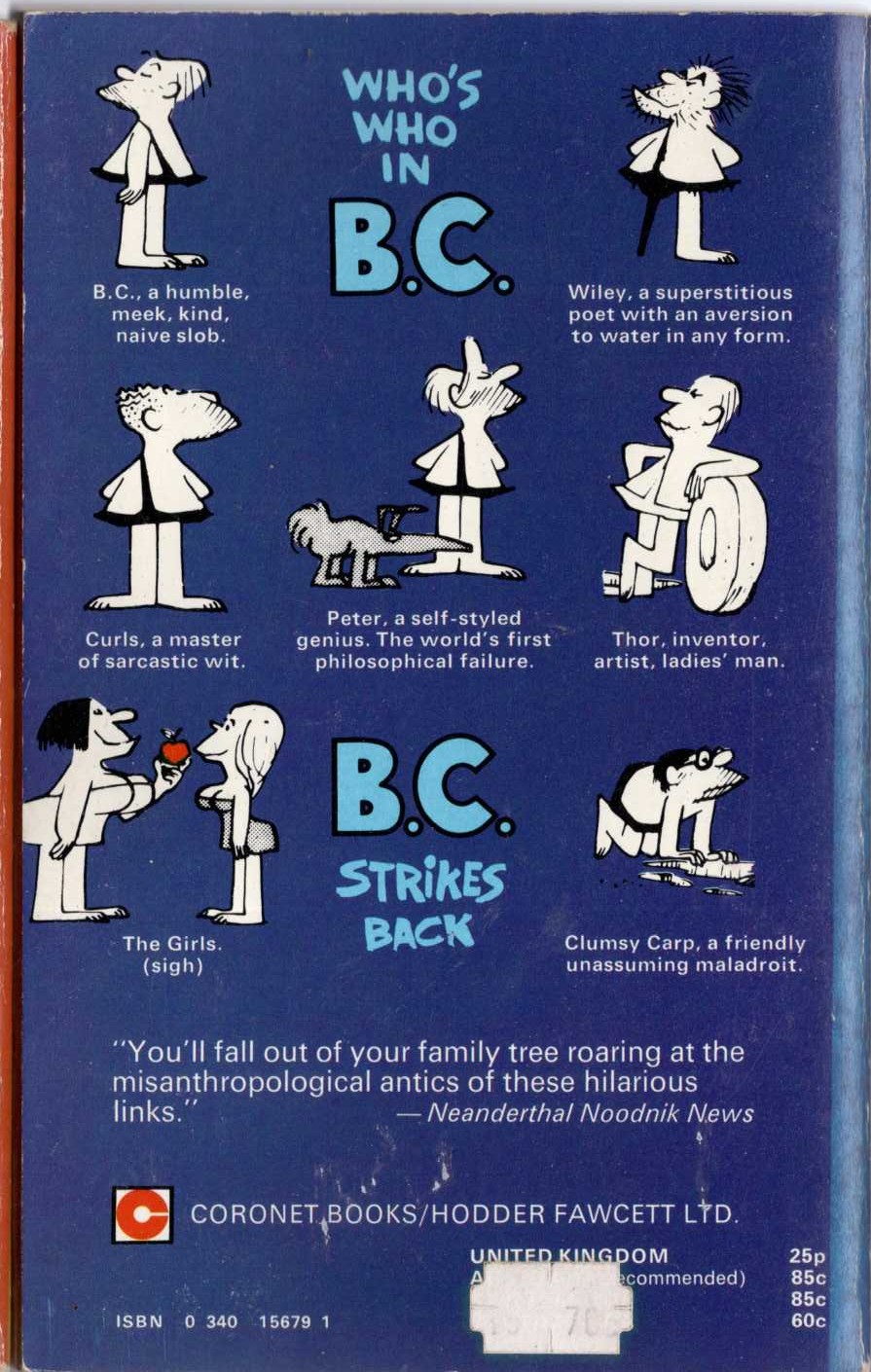 Johnny Hart  B.C. STRIKES BACK magnified rear book cover image