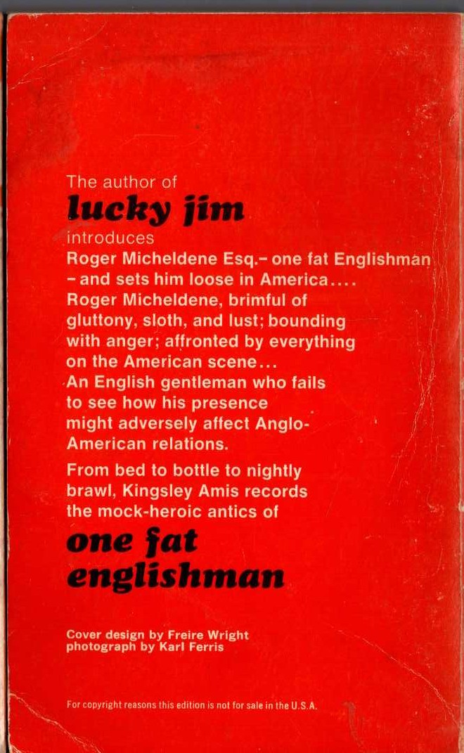 Kingsley Amis  ONE FAT ENGLISHMAN magnified rear book cover image