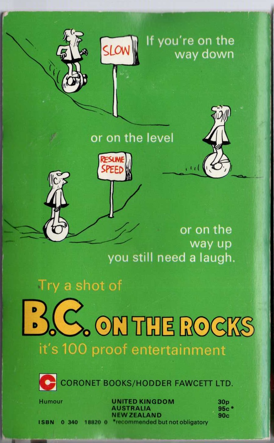 Johnny Hart  B.C. ON THE ROCKS magnified rear book cover image