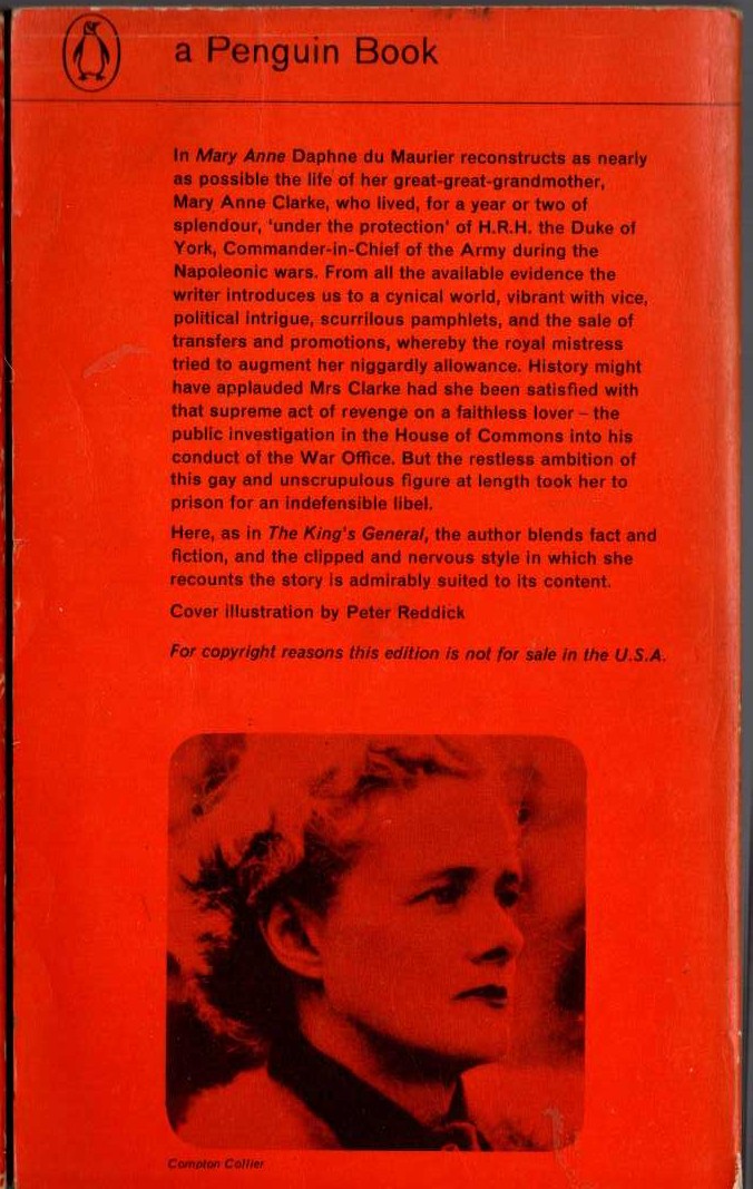 Daphne Du Maurier  MARY ANNE magnified rear book cover image