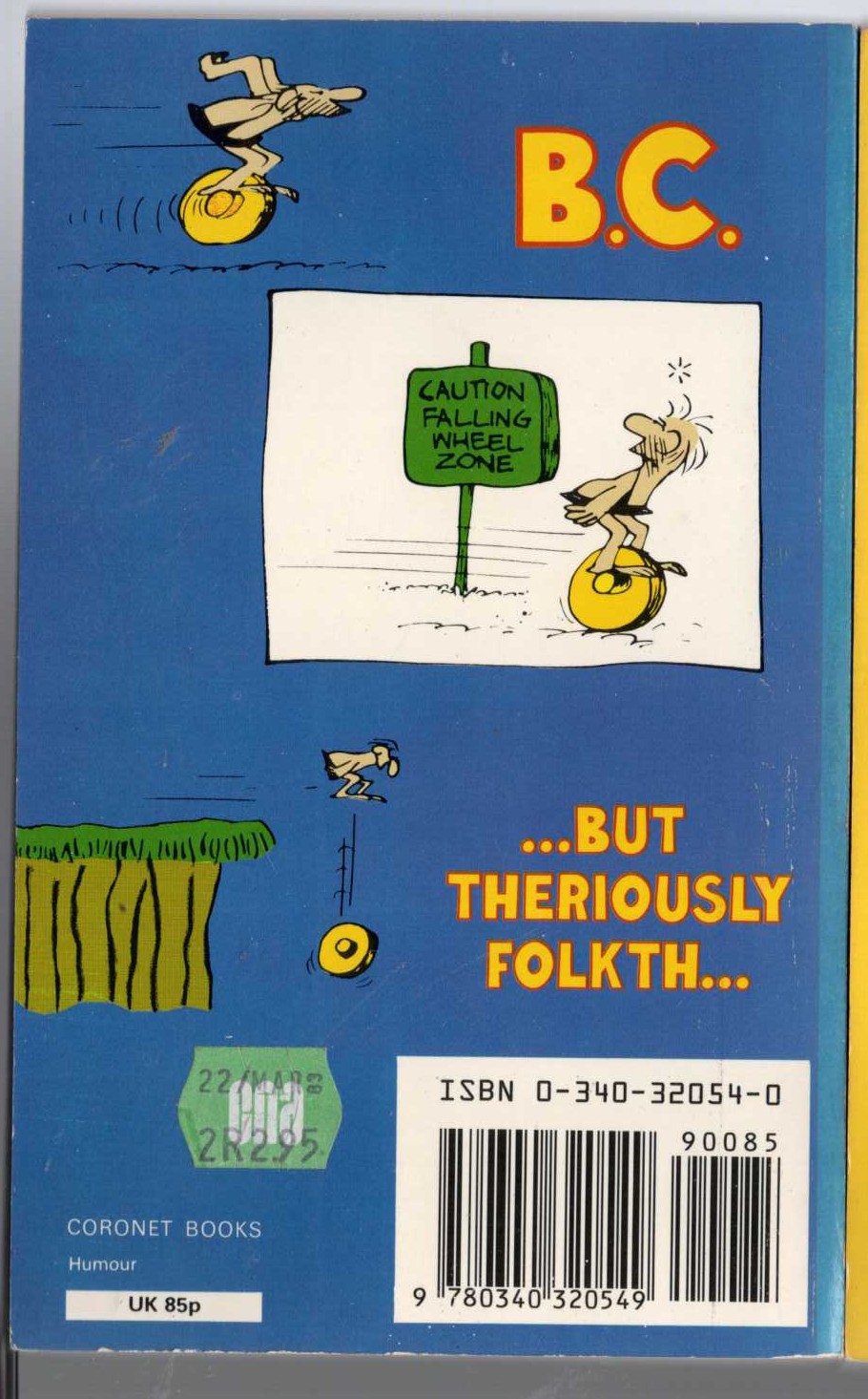 Johnny Hart  B.C. ...BUT THERIOUSLY FOLKTH... magnified rear book cover image