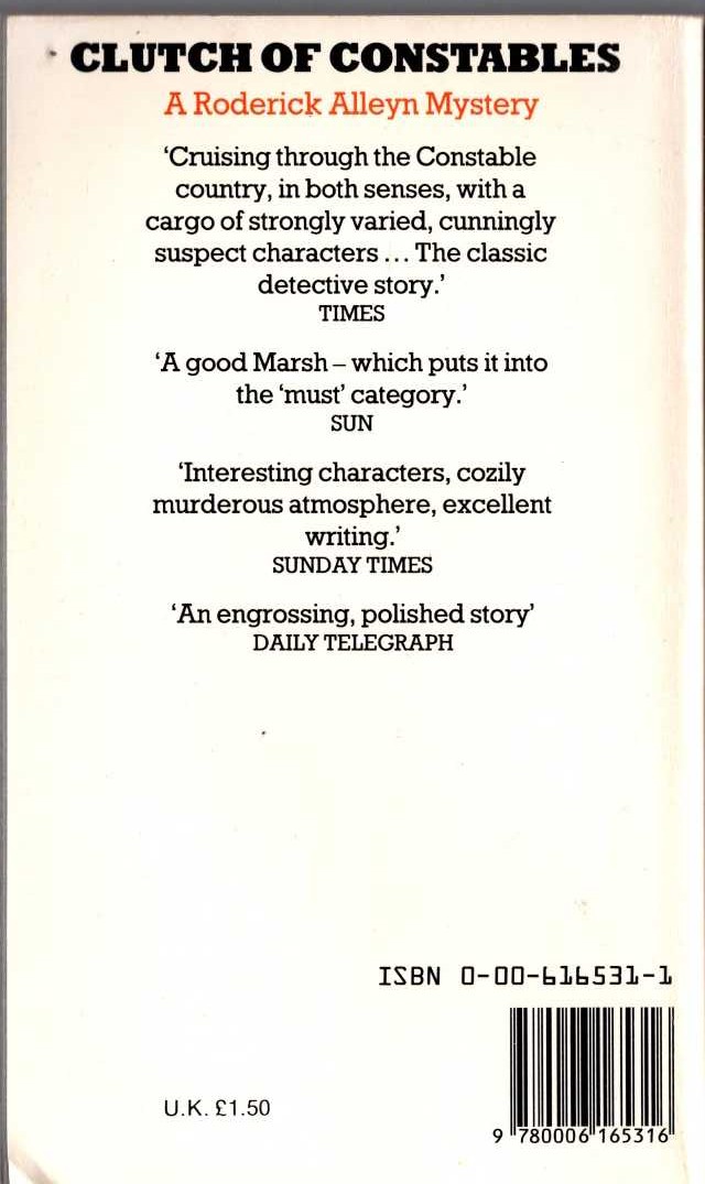 Ngaio Marsh  CLUTCH OF CONSTABLES magnified rear book cover image
