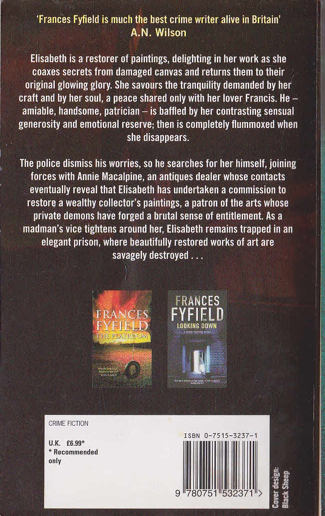 Frances Fyfield  HALF LIGHT magnified rear book cover image
