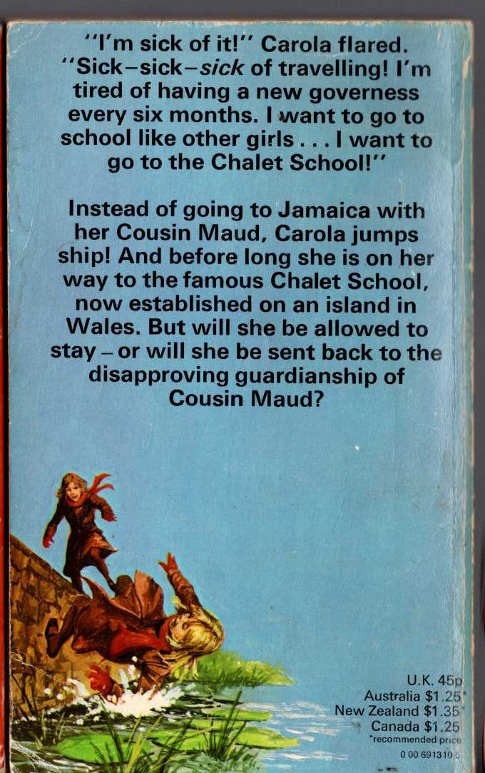 Elinor M. Brent-Dyer  CAROLA STORMS THE CHALET SCHOOL magnified rear book cover image