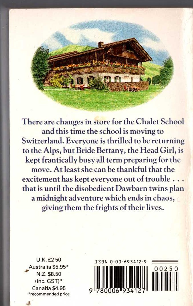 Elinor M. Brent-Dyer  CHANGES FOR THE CHALET SCHOOL magnified rear book cover image
