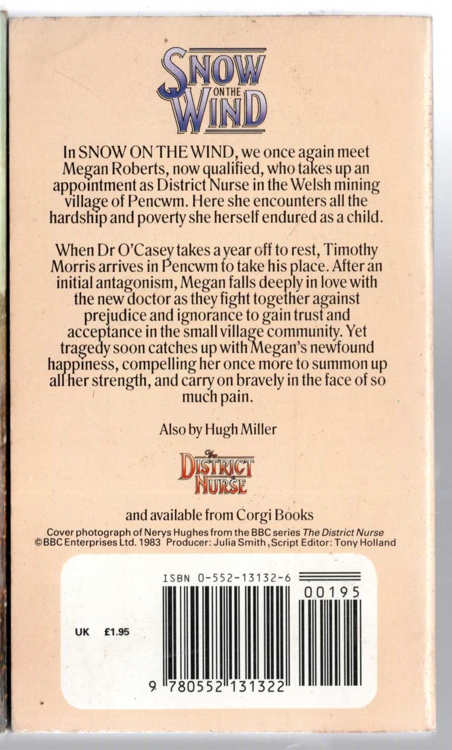 Hugh Miller  THE DISTRICT NURSE: SNOW ON THE WIND (Nerys Hughes) magnified rear book cover image