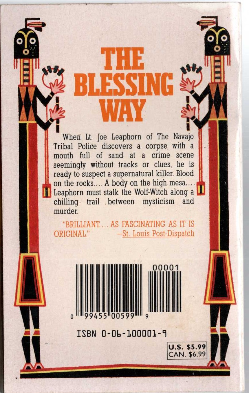 Tony Hillerman  THE BLESSING WAY magnified rear book cover image