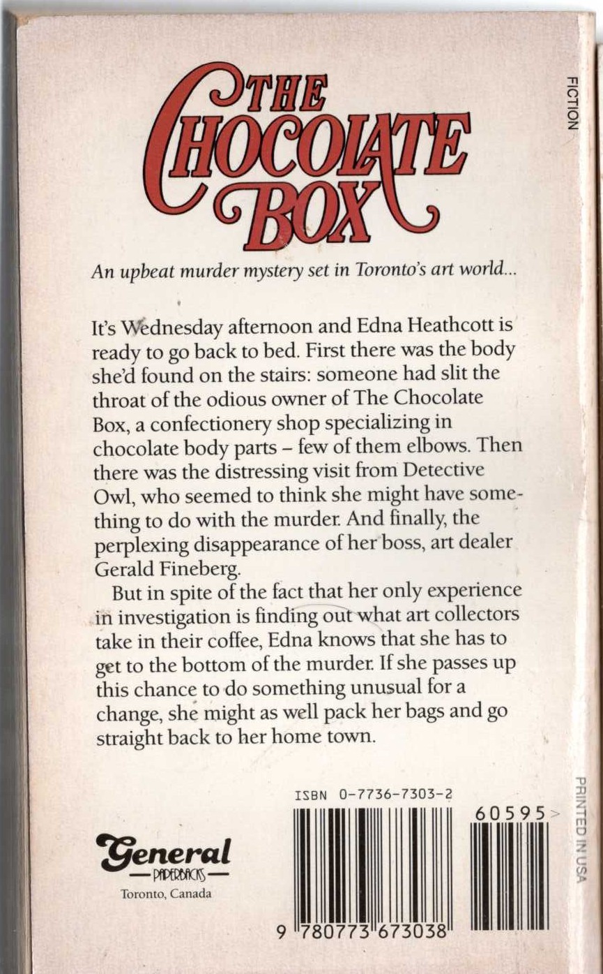 Leslie Watts  THE CHOCOLATE BOX magnified rear book cover image