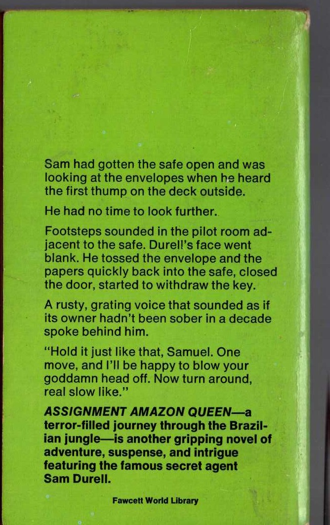Edward S. Aarons  ASSIGNMENT AMAZON QUEEN magnified rear book cover image