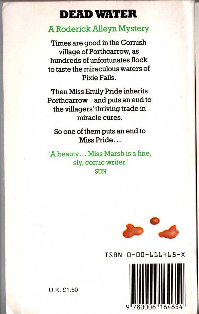 Ngaio Marsh  DEAD WATER magnified rear book cover image