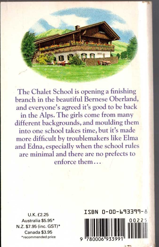 Elinor M. Brent-Dyer  THE CHALET SCHOOL IN THE OBERLAND magnified rear book cover image