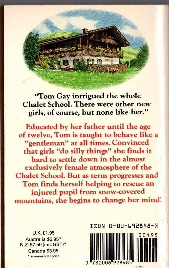 Elinor M. Brent-Dyer  TOM TACKLES THE CHALET SCHOOL magnified rear book cover image