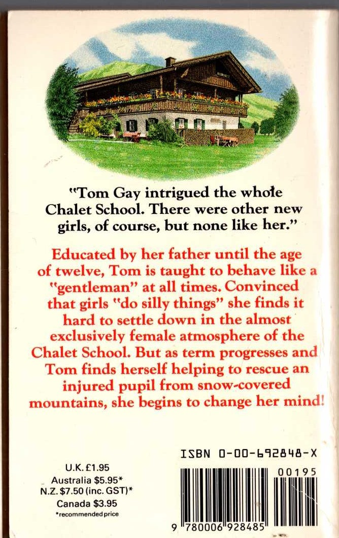 Elinor M. Brent-Dyer  TOM TACKLES THE CHALET SCHOOL magnified rear book cover image