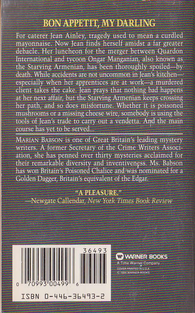 Marian Babson  DEATH WARMED UP magnified rear book cover image