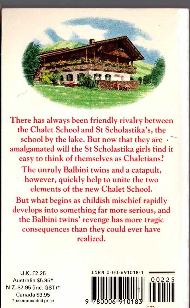Elinor M. Brent-Dyer  THE NEW CHALET SCHOOL magnified rear book cover image