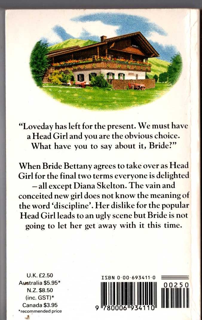 Elinor M. Brent-Dyer  BRIDE LEADS THE CHALET SCHOOL magnified rear book cover image