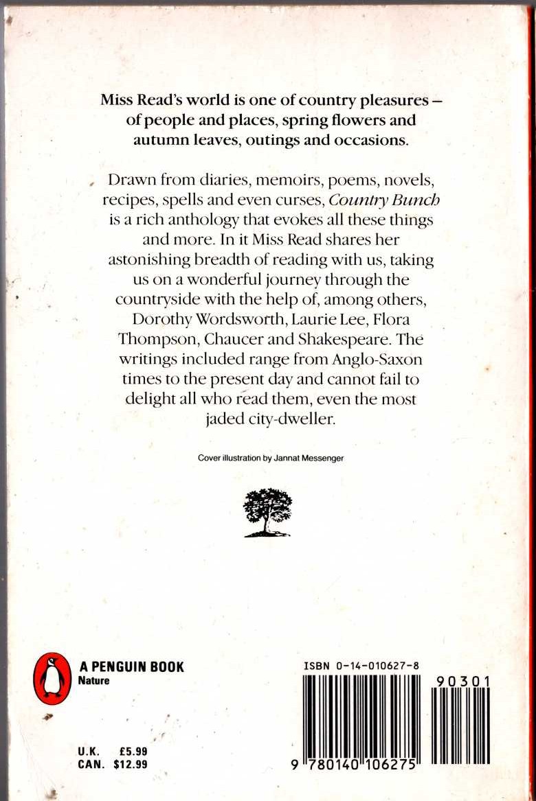 (Miss Read collected by) COUNTRY BUNCH. An Anthology of the Countryside magnified rear book cover image