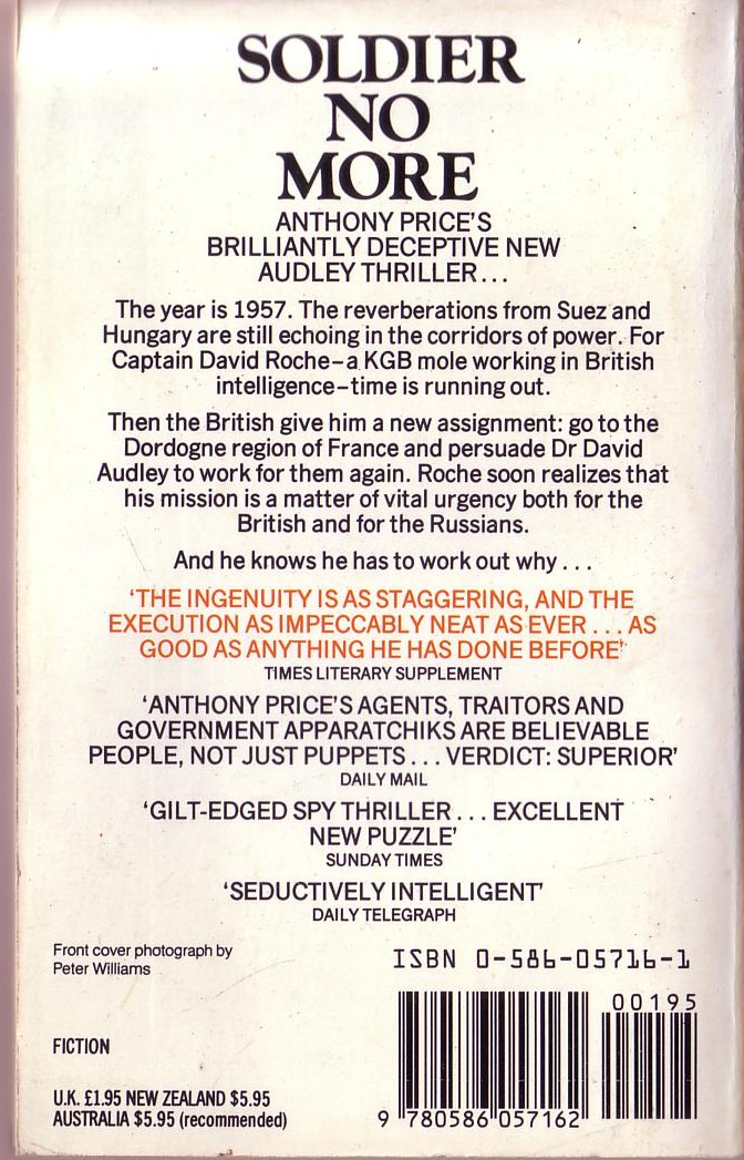 Anthony Price  SOLDIER NO MORE magnified rear book cover image