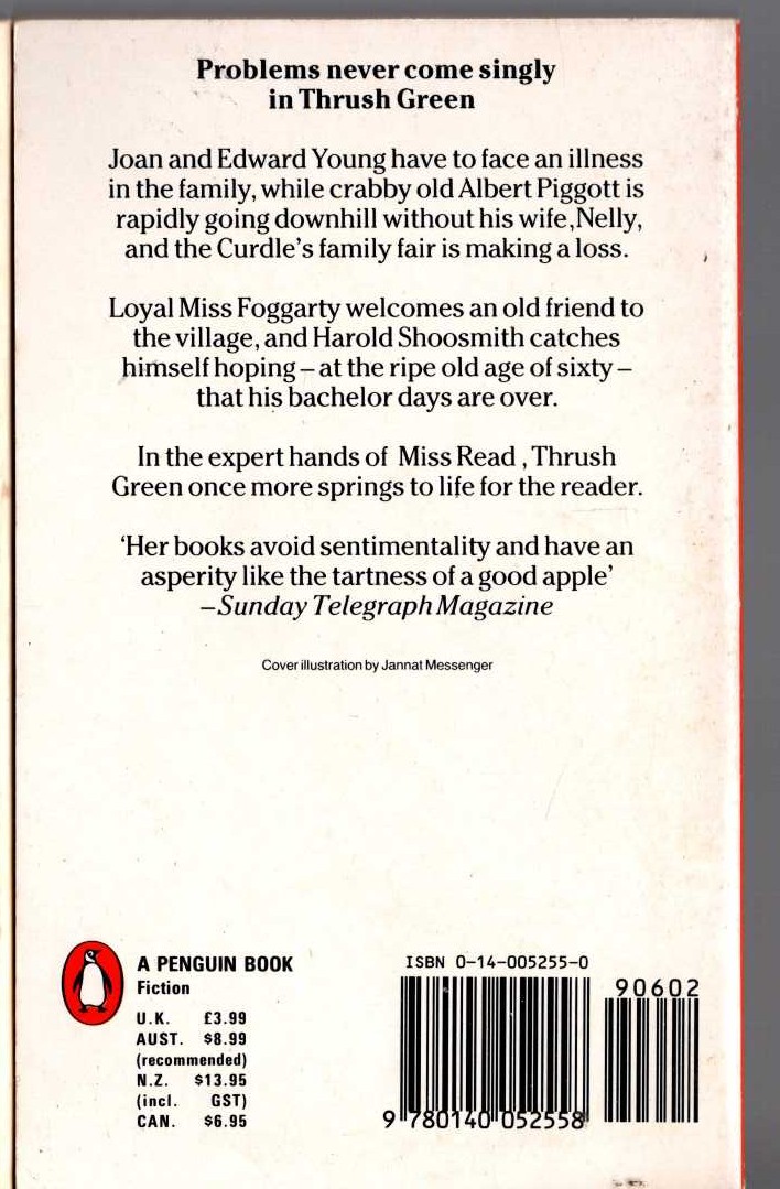 Miss Read  RETURN TO THRUSH GREEN magnified rear book cover image