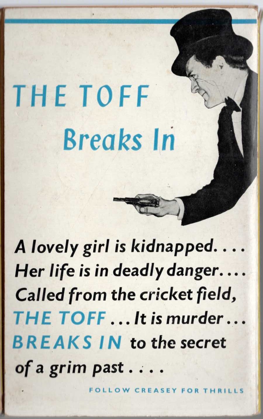 John Creasey  THE TOFF BREAKS IN magnified rear book cover image