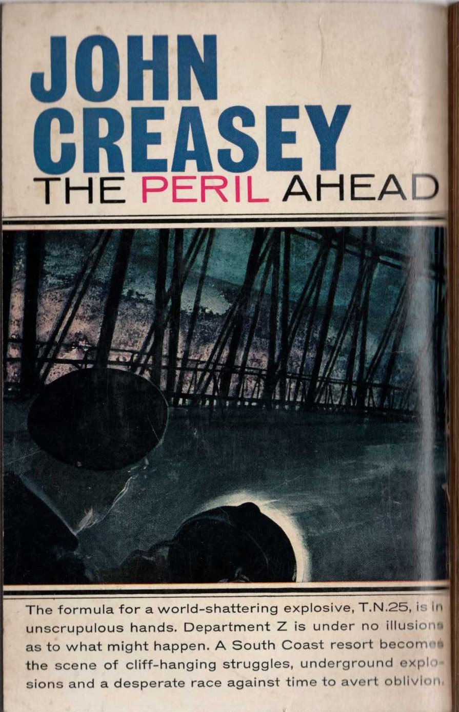 John Creasey  THE PERIL AHEAD (Department Z) magnified rear book cover image