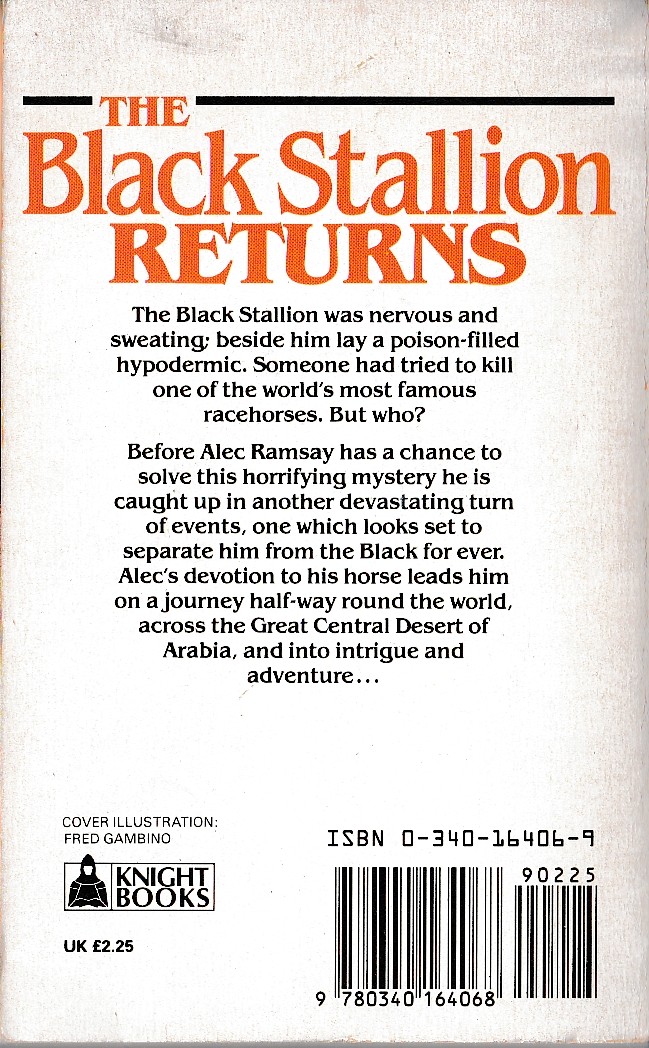 Walter Farley  THE BLACK STALLION RETURNS magnified rear book cover image