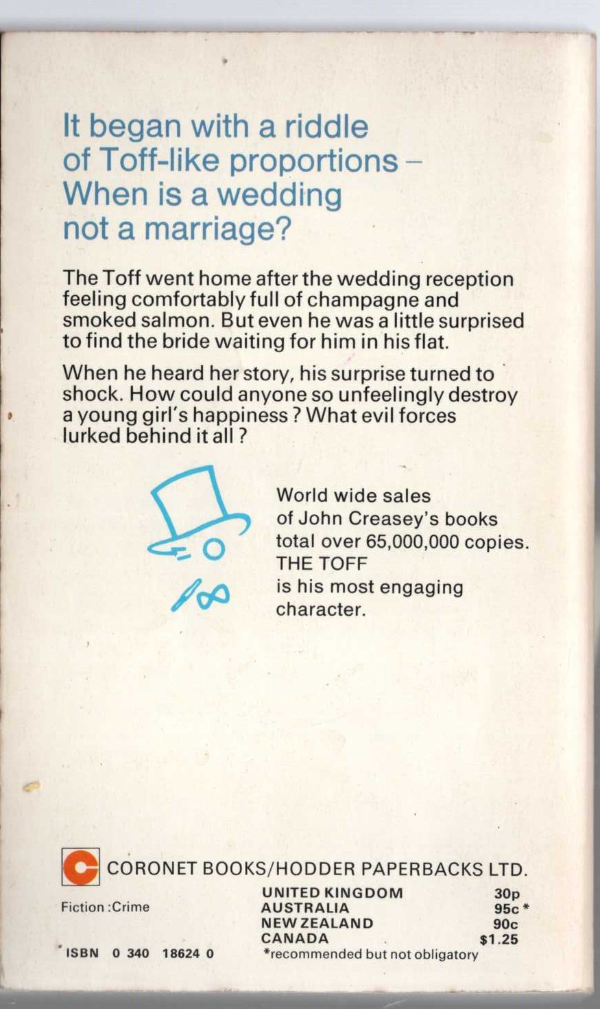 John Creasey  THE TOFF AND THE RUNAWAY BRIDE magnified rear book cover image