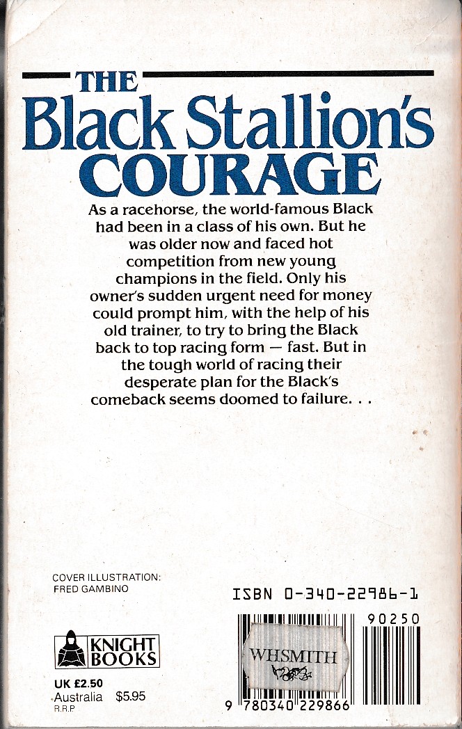 Walter Farley  THE BLACK STALLION'S COURAGE magnified rear book cover image