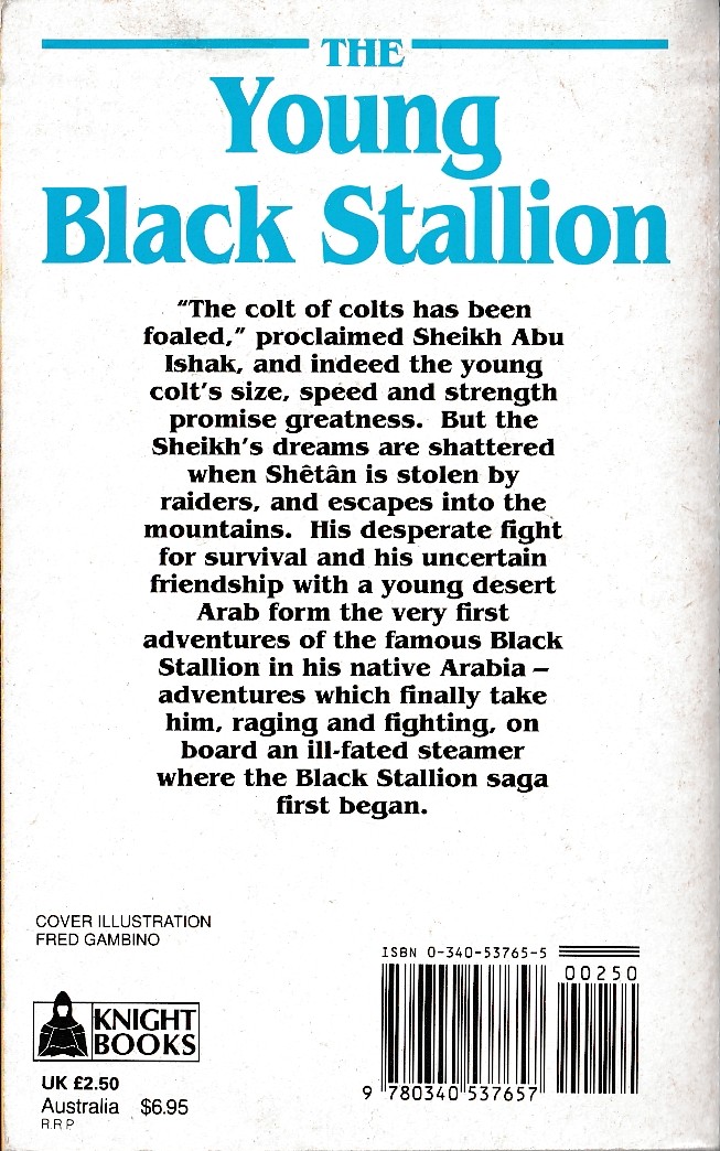 (Walter Farley and Steven Farley) THE YOUNG BLACK STALLION magnified rear book cover image