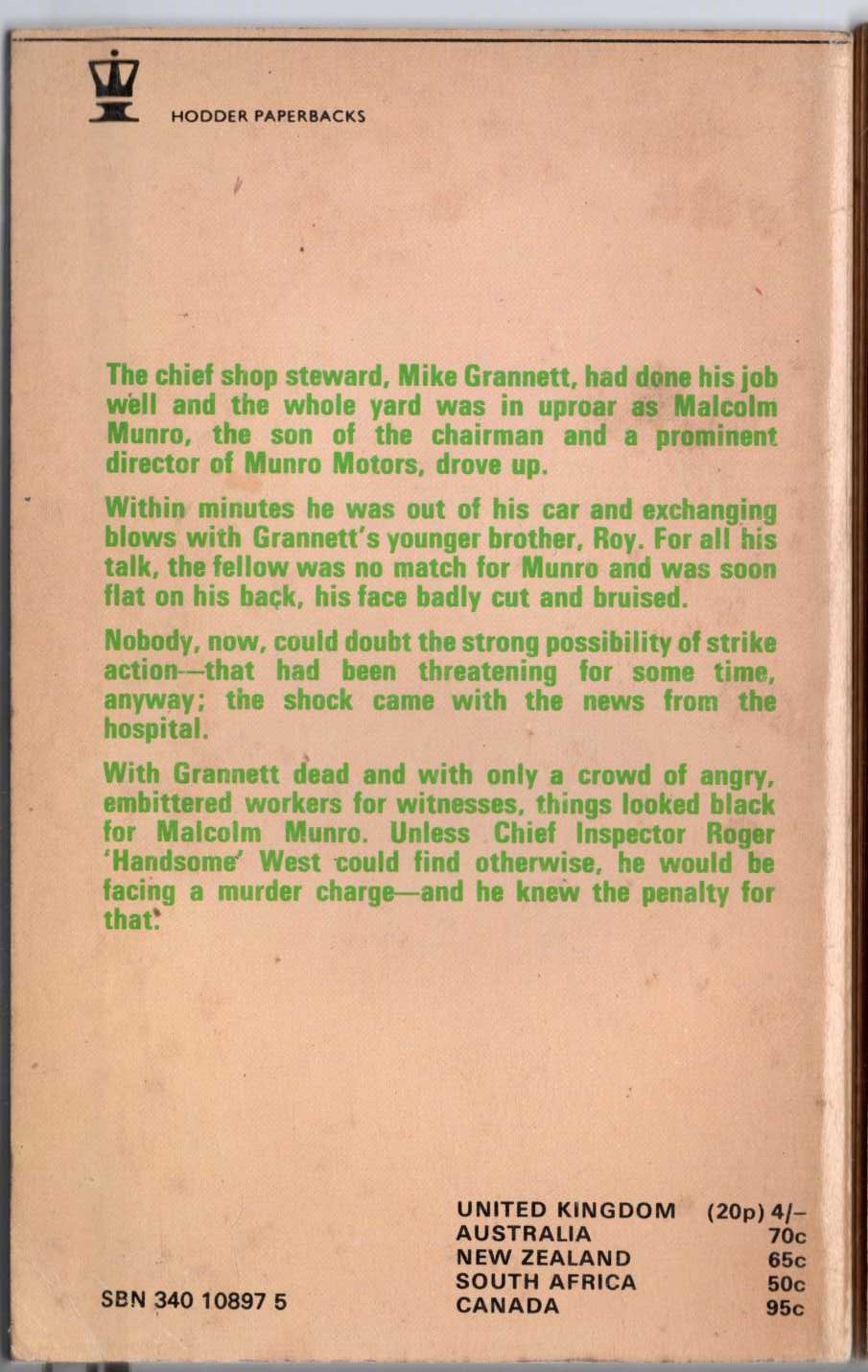 John Creasey  STRIKE FOR DEATH (Inspector West) magnified rear book cover image