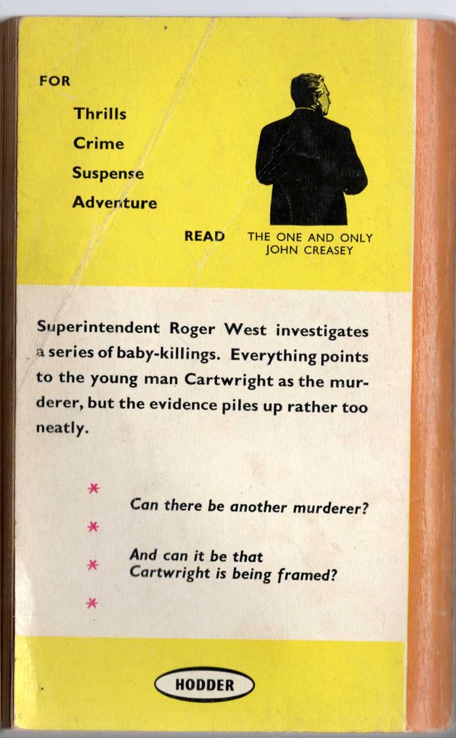 John Creasey  THE CASE OF THE INNOCENT VICTIMS magnified rear book cover image