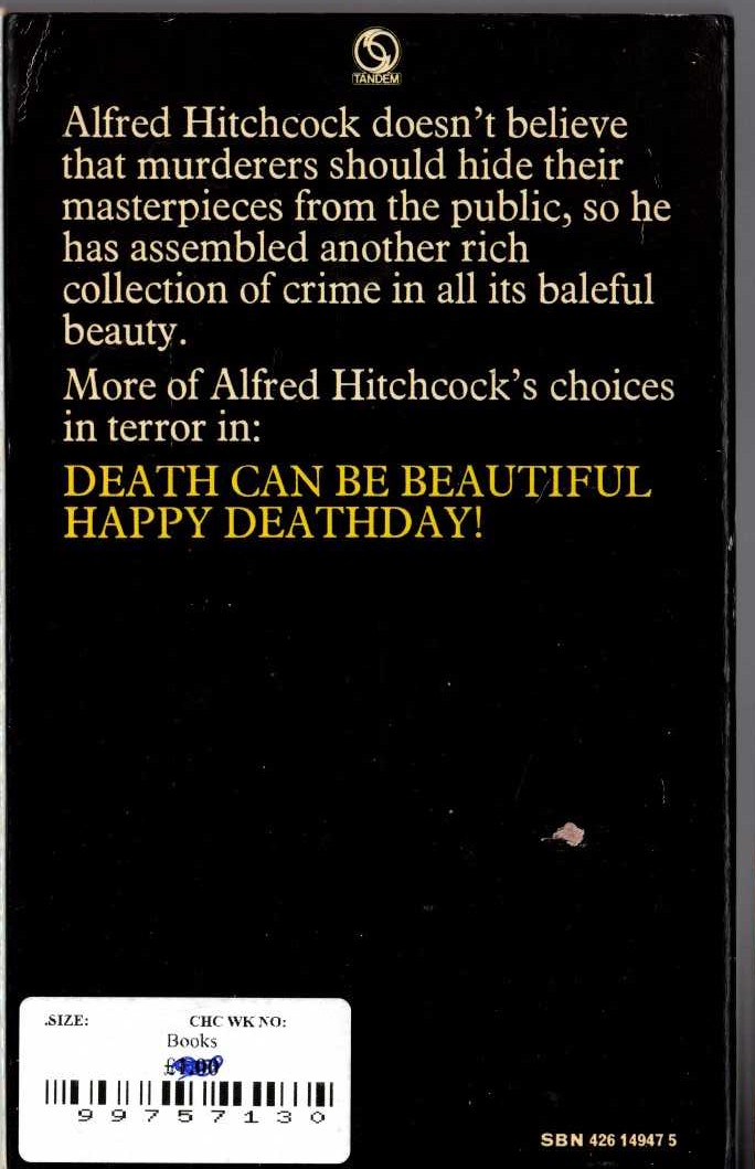 Alfred Hitchcock's  THE BEST OF FIENDS magnified rear book cover image