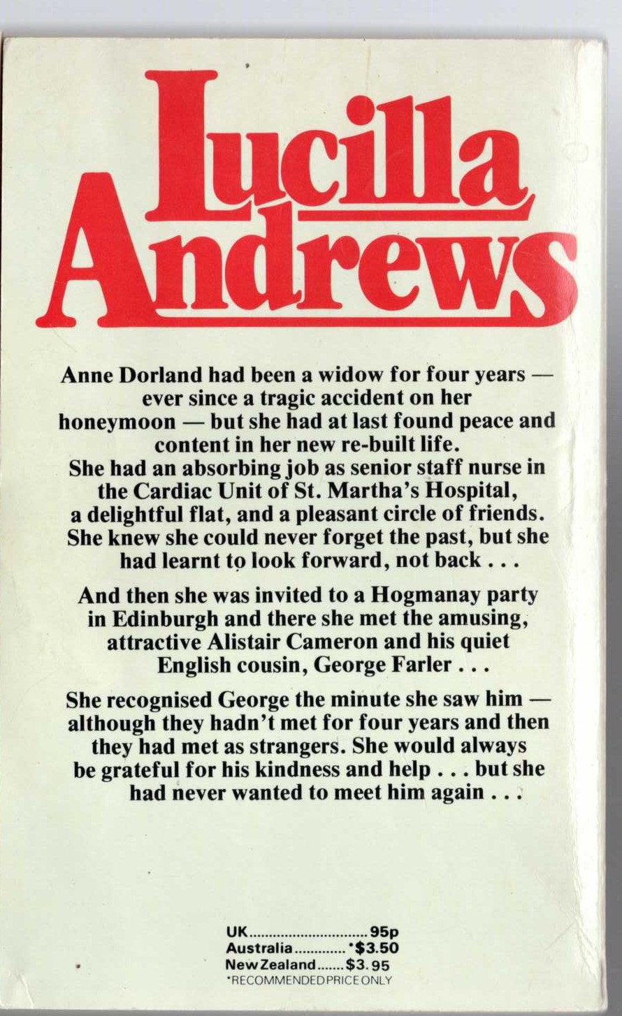 Lucilla Andrews  SILENT SONG magnified rear book cover image