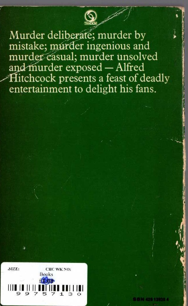 Alfred Hitchcock's  HAPPY DEATHDAY! magnified rear book cover image