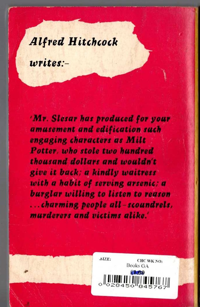 Alfred Hitchcock (introduces) A BOUQUET OF CLEAN CRIMES AND NEAT MURDERS. Stories by Henry Slesar magnified rear book cover image