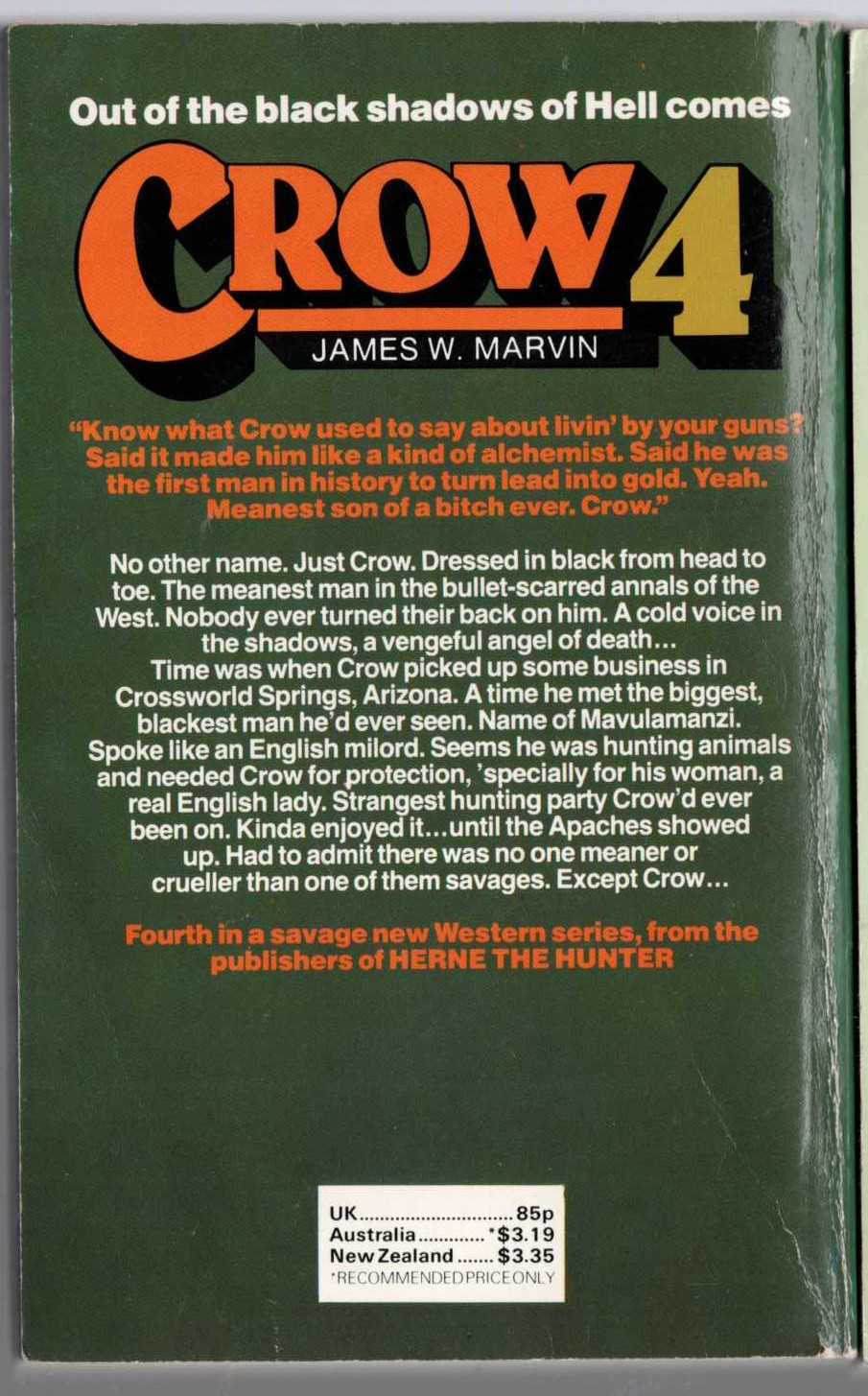James W. Marvin  CROW 4: BLACK TRAIL magnified rear book cover image