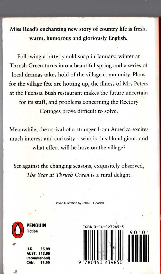 Miss Read  THE YEAR AT THRUSH GREEN magnified rear book cover image