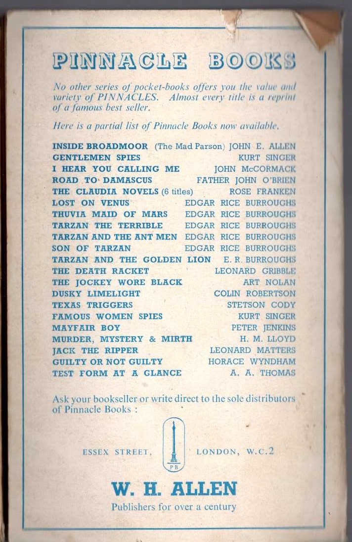Edgar Rice Burroughs  TARZAN AND THE ANT-MEN magnified rear book cover image