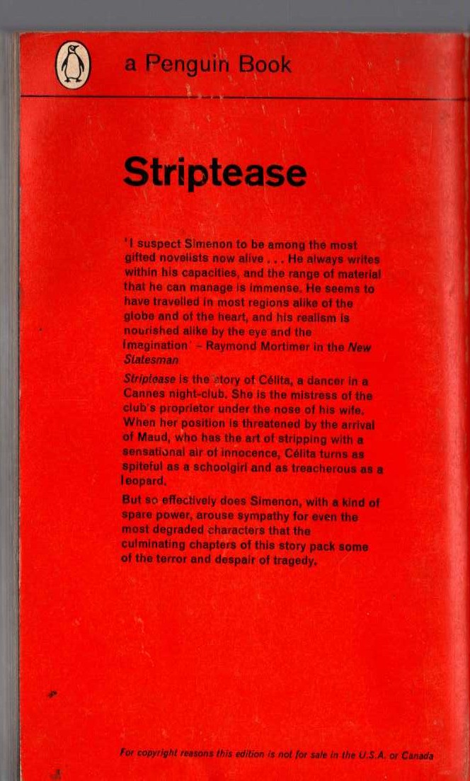 Georges Simenon  STRIPTEASE magnified rear book cover image