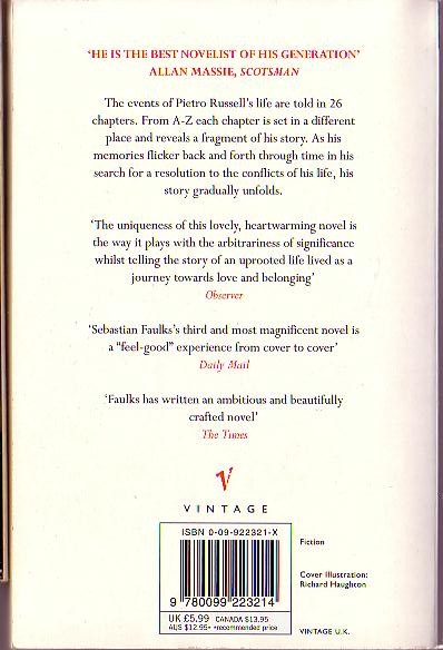 Sebastian Faulks  A FOOL'S ALPHABET magnified rear book cover image