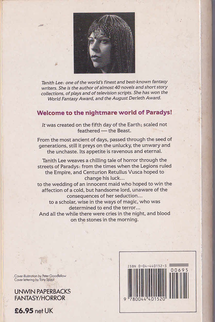 Tanith Lee  THE BOOK OF THE BEAST magnified rear book cover image
