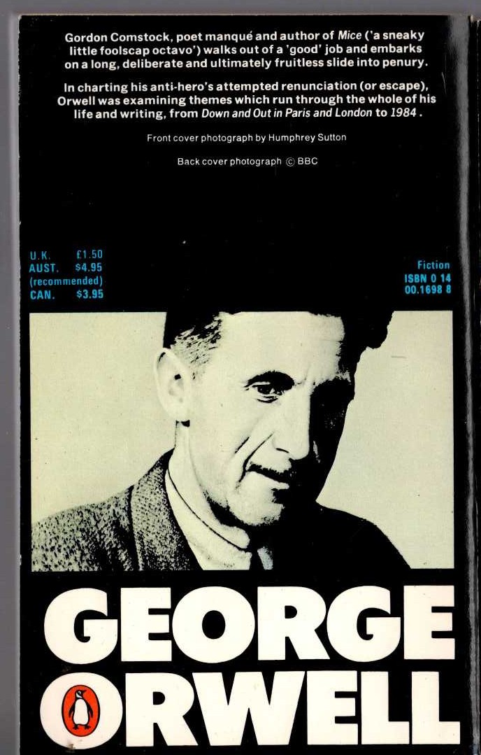 George Orwell  KEEP THE ASPIDISTRA FLYING magnified rear book cover image