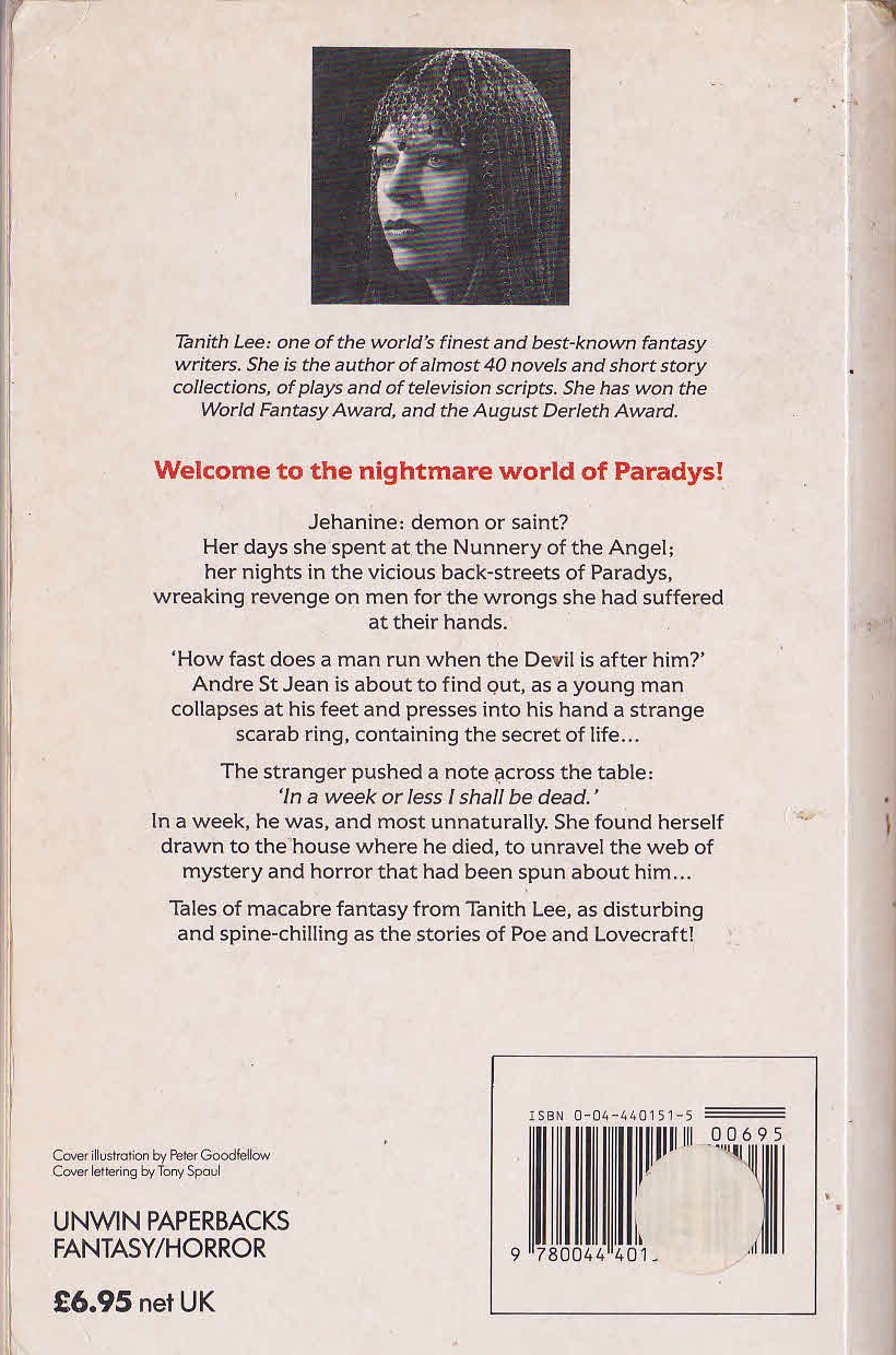 Tanith Lee  THE BOOK OF THE DAMNED magnified rear book cover image